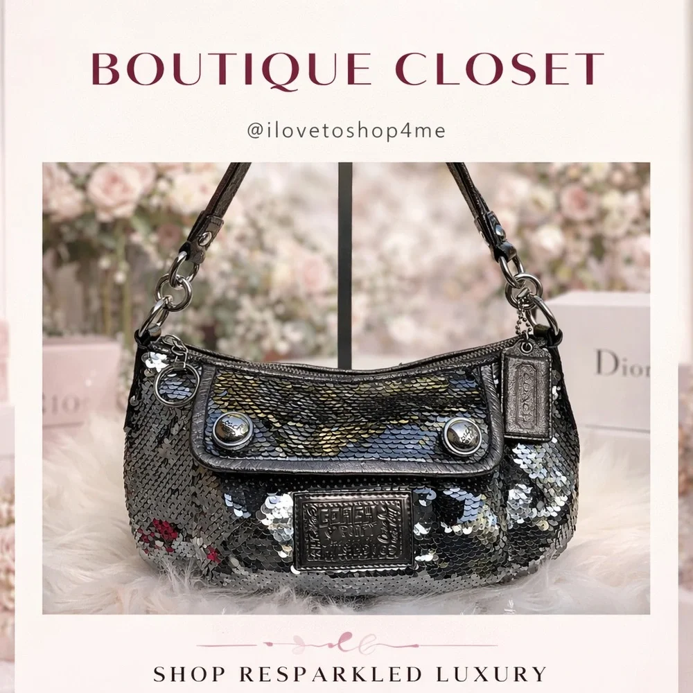 Coach Poppy Y2K Silver Sequin Groovy Shoulder Crossbody Hand Bag - Picture 16 of 16